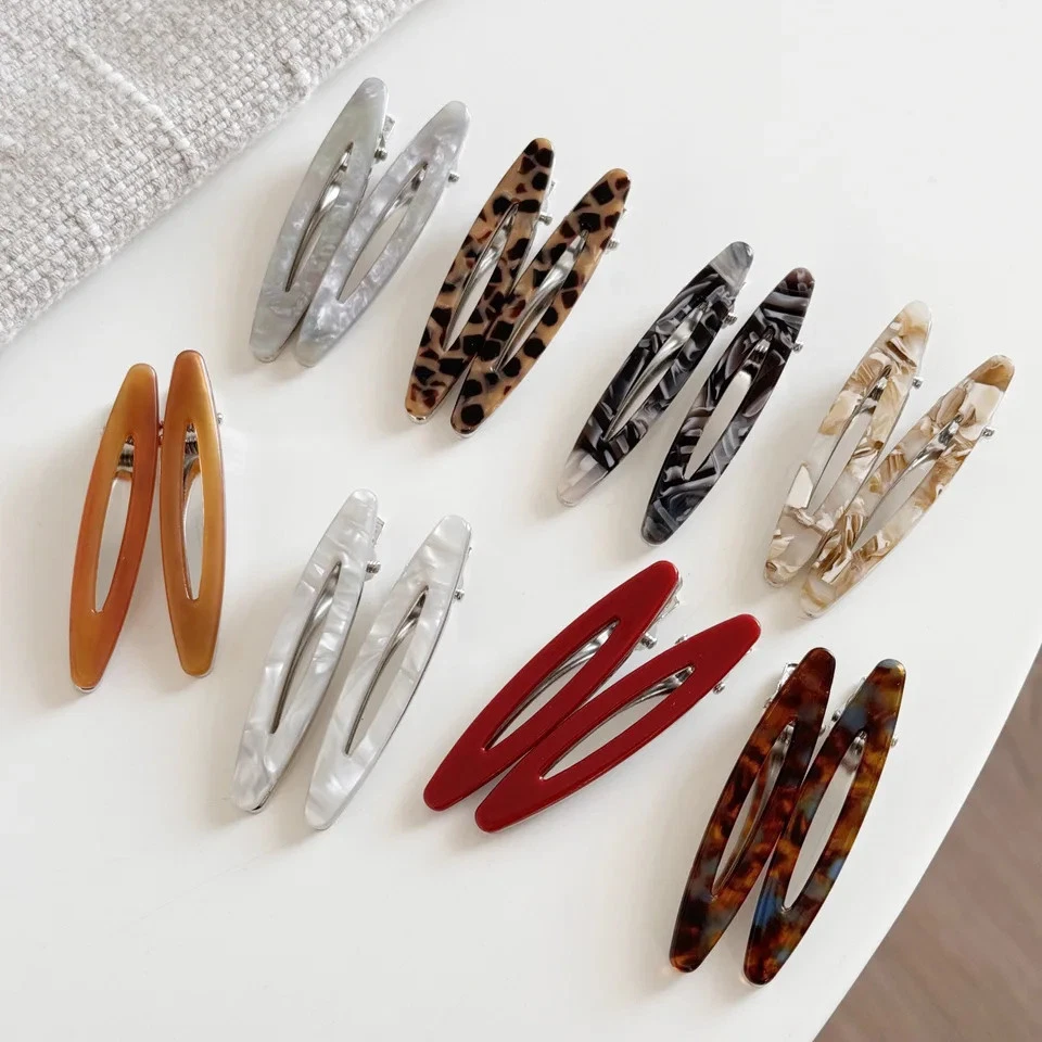 2 Pcs Acetate Hair Clips Oval Hollow Geometric Barrettes Side Pins Women Clip Foto 4 de 4