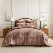 Terracotta Velvet Queen Bedding Set, Soft Comforter with 2 Shams, All Season