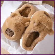 Soft Fur Capybara Slippers for Couple Winter 2025 Warm Long Plush Chunky