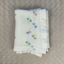 Vintage Baby Morgan White Pastel Balloon Blanket Waffle Weave Acrylic USA Made