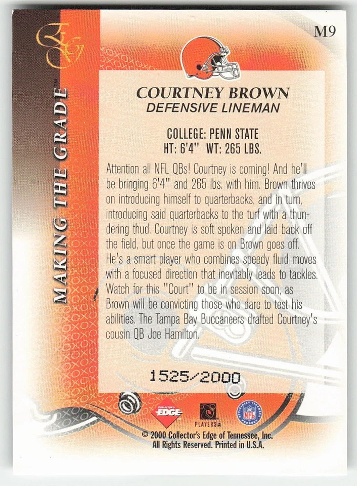 2000 Collector's Edge EG #M9 Courtney Brown FOOTBALL Cleveland Browns - Image 2 of 2