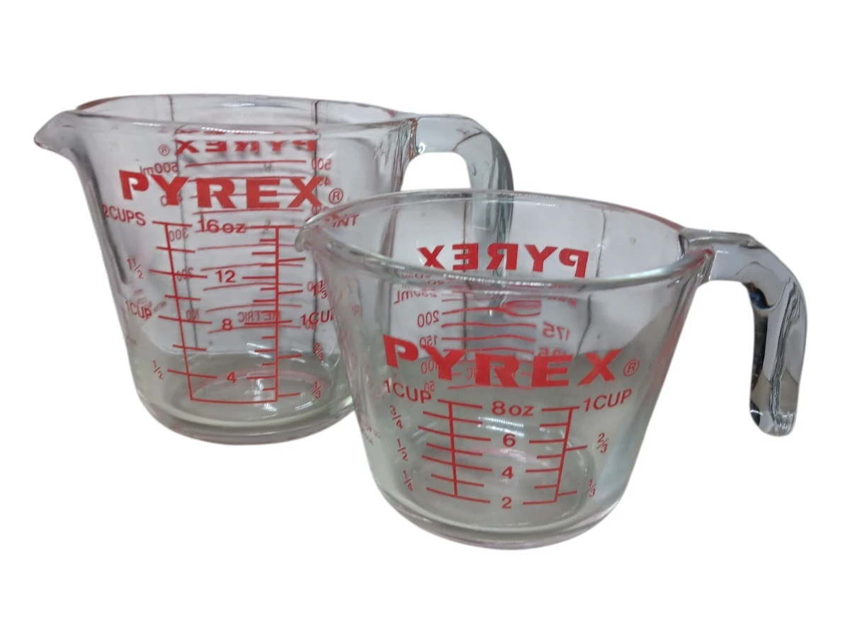 Vintage Pyrex Measuring Cup Set 2 Piece 1 Cup And 2 Cup Glass Kitchen Tool