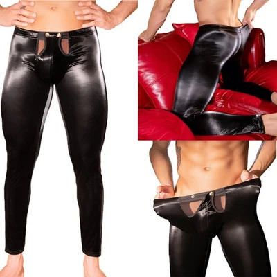 Pantalon crayon homme devant sans bouton saillant pantalon pvc cuir sexy serré - Photo 1/4