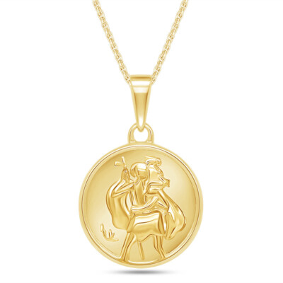 Saint Christopher Pendant Necklace in 14k Gold Plated Sterling Silver