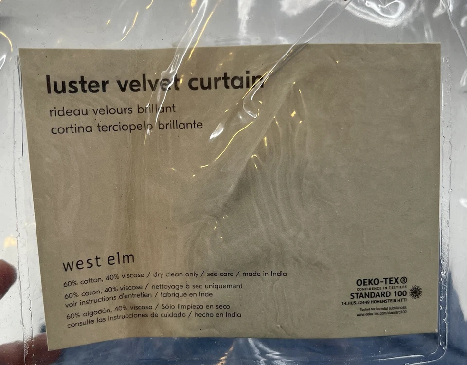 West Elm One (1) Luster Velvet  Curtain 48x84 Regal Blue NEW!  - Image 2 of 4