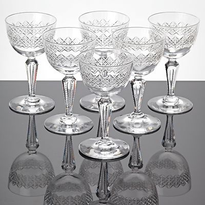 6 antike Likörschalen Likörgläser Eierlikörgläser Jugendstil Schliff Kreuz Glas