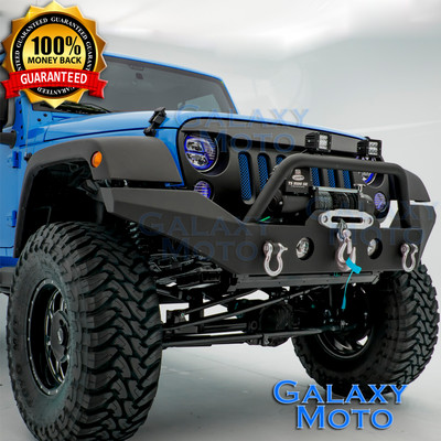 Black Full Width Rock Crawler Front Bumper+Winch Plate for 07-18 Jeep Wrangler