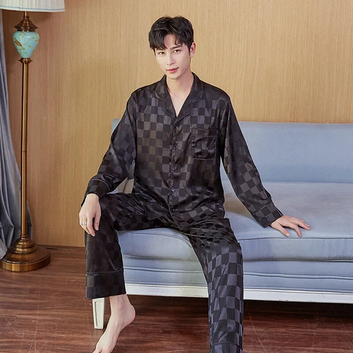 Luxus Herren Seide Satin Pyjama Set Weich Pyjama Langarm Nachtwäsche Loungewear - Bild 56 von 74