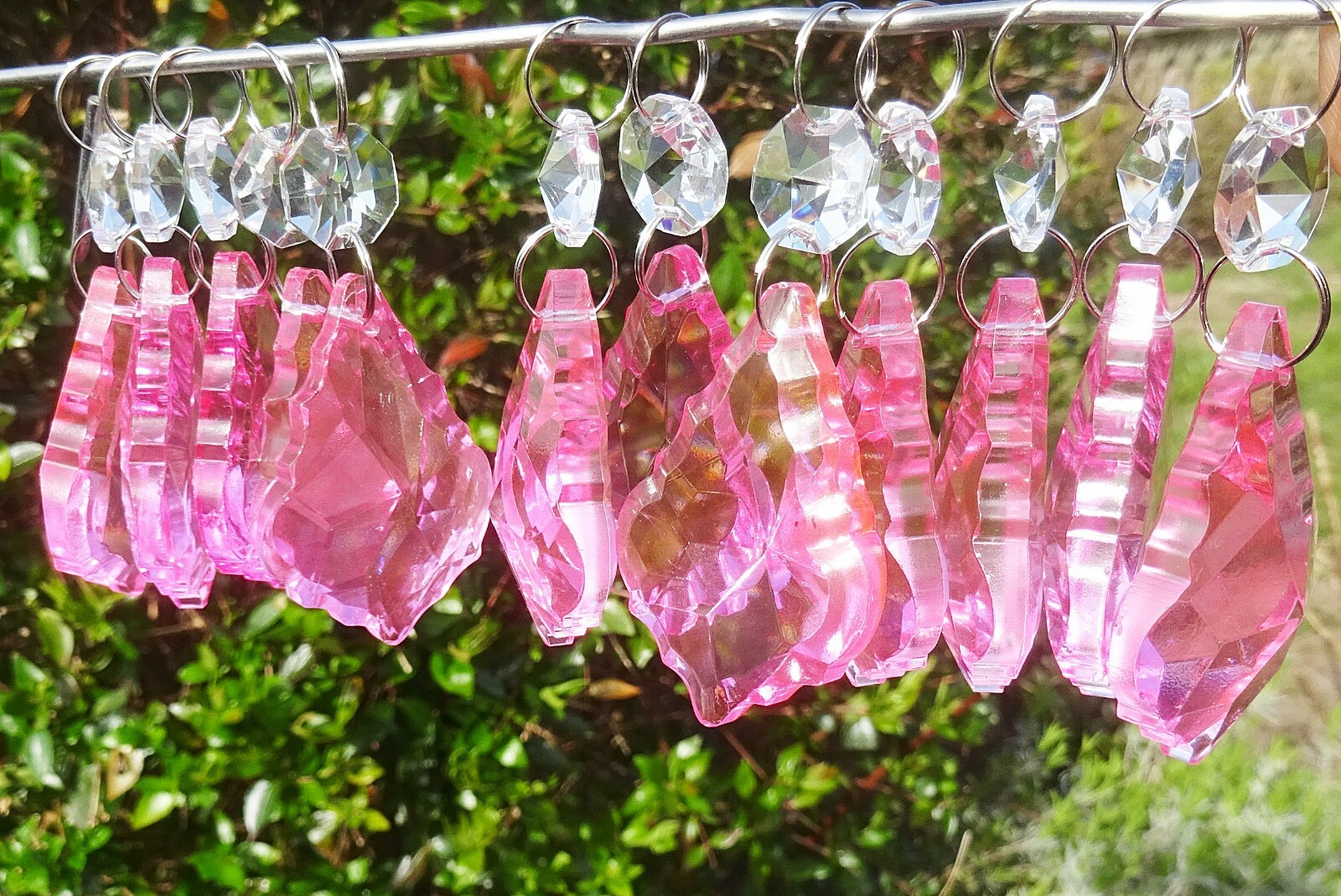10 CHANDELIER DROPLETS DROPS VINTAGE WEDDING PINK CUT GLASS CRYSTALS