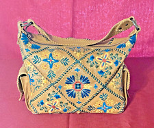 Isabella Fiore Tan Leather Embroidered Boho Shoulder Bag - Vibrant Floral Design