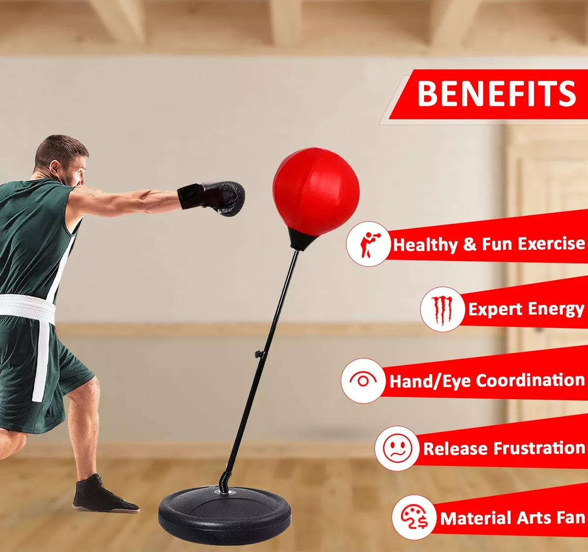 Free Standing Height Adjustable Kids Boxing Punch Ball Bag Gloves Set Sports