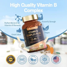 13-In-1 Vitamin B Complex plus with Vitamin B1, B2, B3 (Niacinamide), B4, B5,...