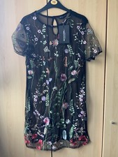 Ladies Pretty Little Thing Black See Through Embroidered Dress Size 10