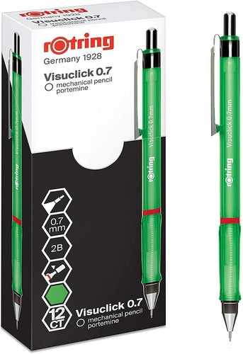 Rotring Visuclick 0.7mm Mechanical Pencil Transparent Green 2088550 12 Pencils
