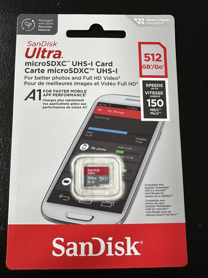 SanDisk 512GB Ultra microSDXC A1 UHS-I C10 TF Memory Card up to 150MBs UK Post - Image 3 of 4