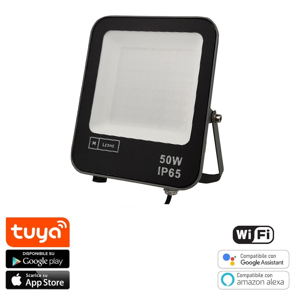 Faro Led Smart Tuya 50W WiFi RGB+CCT - Proiettore Dimmerabile IP66