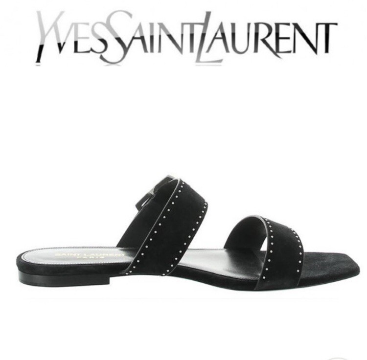 Saint Laurent YSL Oak 05 Pear Black Suede Sandal Size 38 NEW IN BOX AUTHENTIC