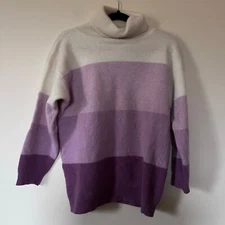 Vintage Woods Gray Lambswool Angora Purple White Turtleneck Sweater Women’s Lg