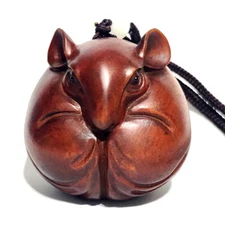 CQ098 - 2" Hand Carved Boxwood Figurine Carving: Lovely Zodiac Mouse Ball
