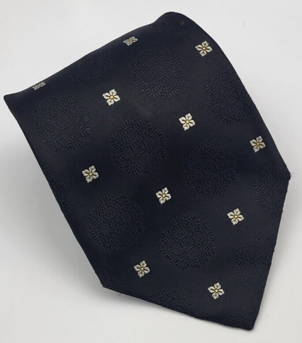 Brioni Silk Tie Black Beige Silver Geometric Men Necktie Italy 60 x 3.75