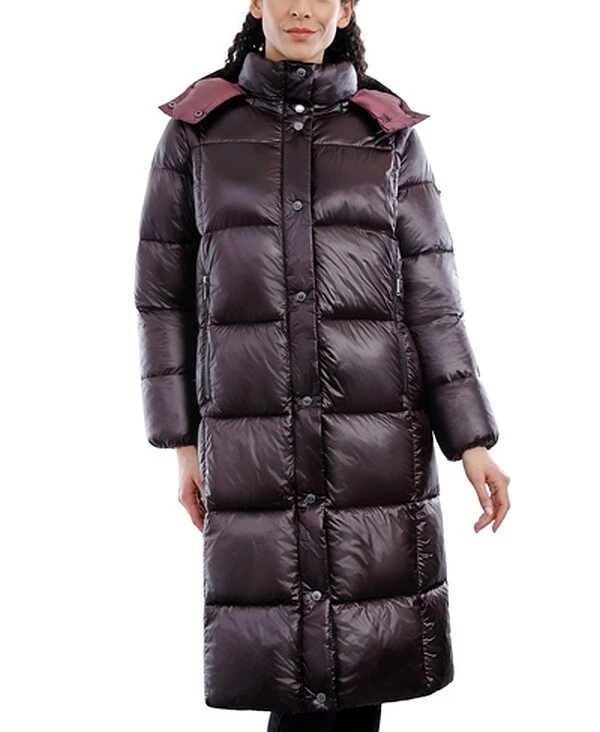 350 BCBGENERATION Womens Quilted Hooded Puffer Coat M CHOCOLATE MULBERRY