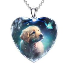 Exquisite Pet Dog With Butterfly Animal Detail Heart-shaped Pendant Necklace