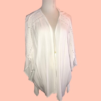 Paradigma Boho White Beachy Rayon Kimono Light Jacket Tunic Top EUC