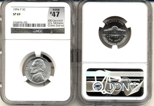 1994-P  Jefferson Nickel - NGC SP69  - SPECIMEN -  FULLY WHITE -  #47 of top 100
