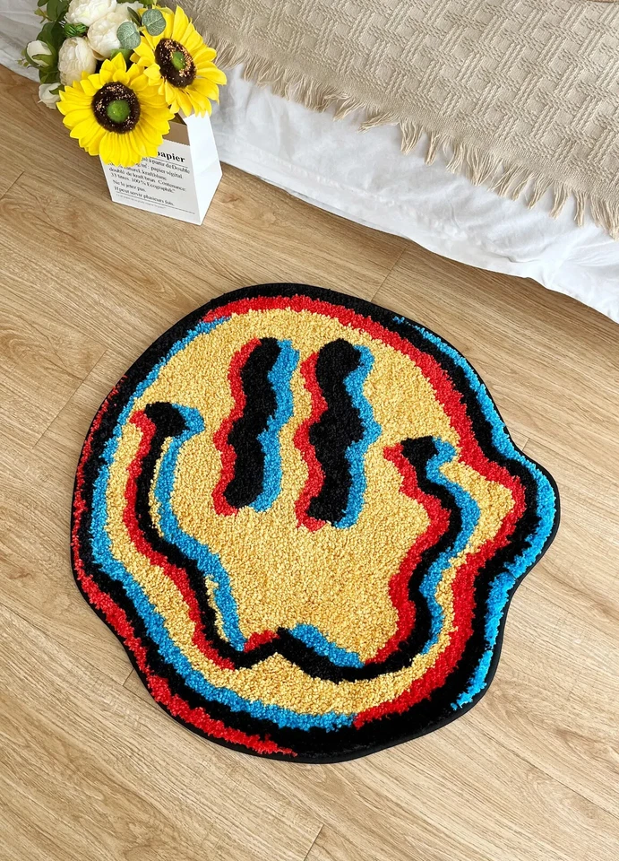 Trippy Smiley Handmade Rug Tufted Plush Carpet  - Runner Rug for all Rooms - Image 2 of 4