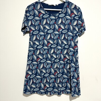 Seasalt Size 10 Red Blue Leaf Print East Thorne Tunic Short Sleeve