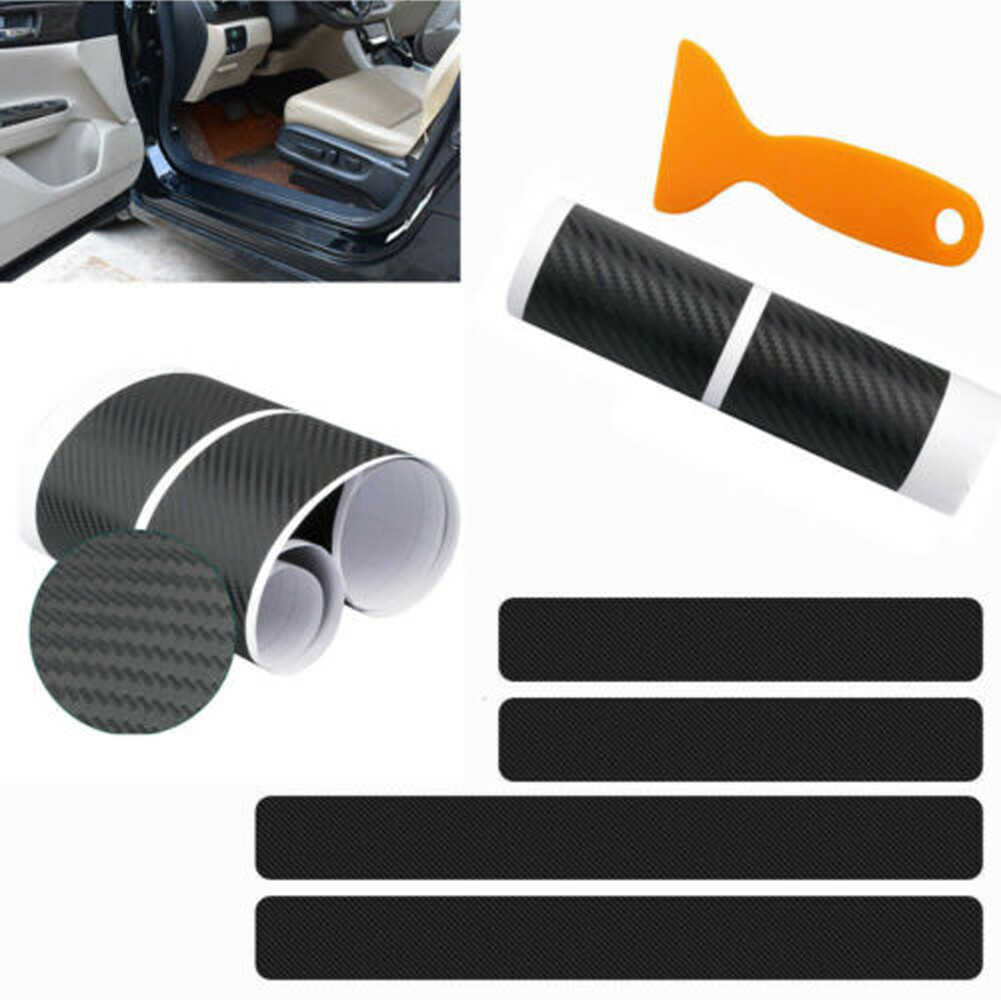 Black Carbon Fiber Door Sill Protector Guard Set of 4