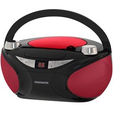 Portable CD Boombox with AM/FM Radio and Bluetooth LED Display Black/Red
