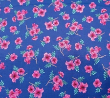 Tropic Gardens BTY Katya Rozz P&B Textiles Hot Pink Hibiscus on Deep Blue