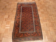 3'2 X 6 Hand Knotted Navy Blue Antique Baluchi Bokara Oriental Rug G1419