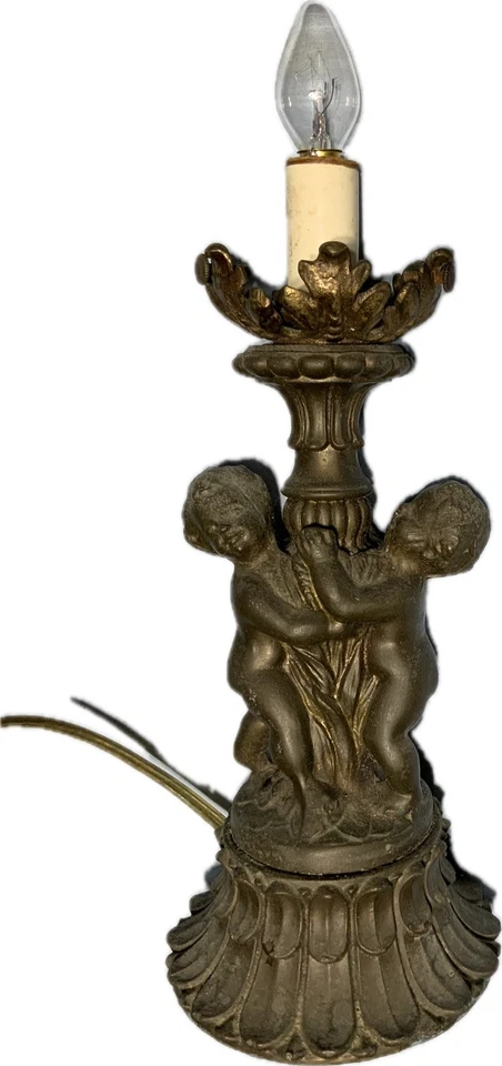 Lámpara de mesa antigua vintage de querubín Regency Spelter luz nocturna funciona Foto 2 de 4