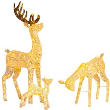 3-Piece Lighted Christmas Reindeer Family Set Outdoor Decorations,White