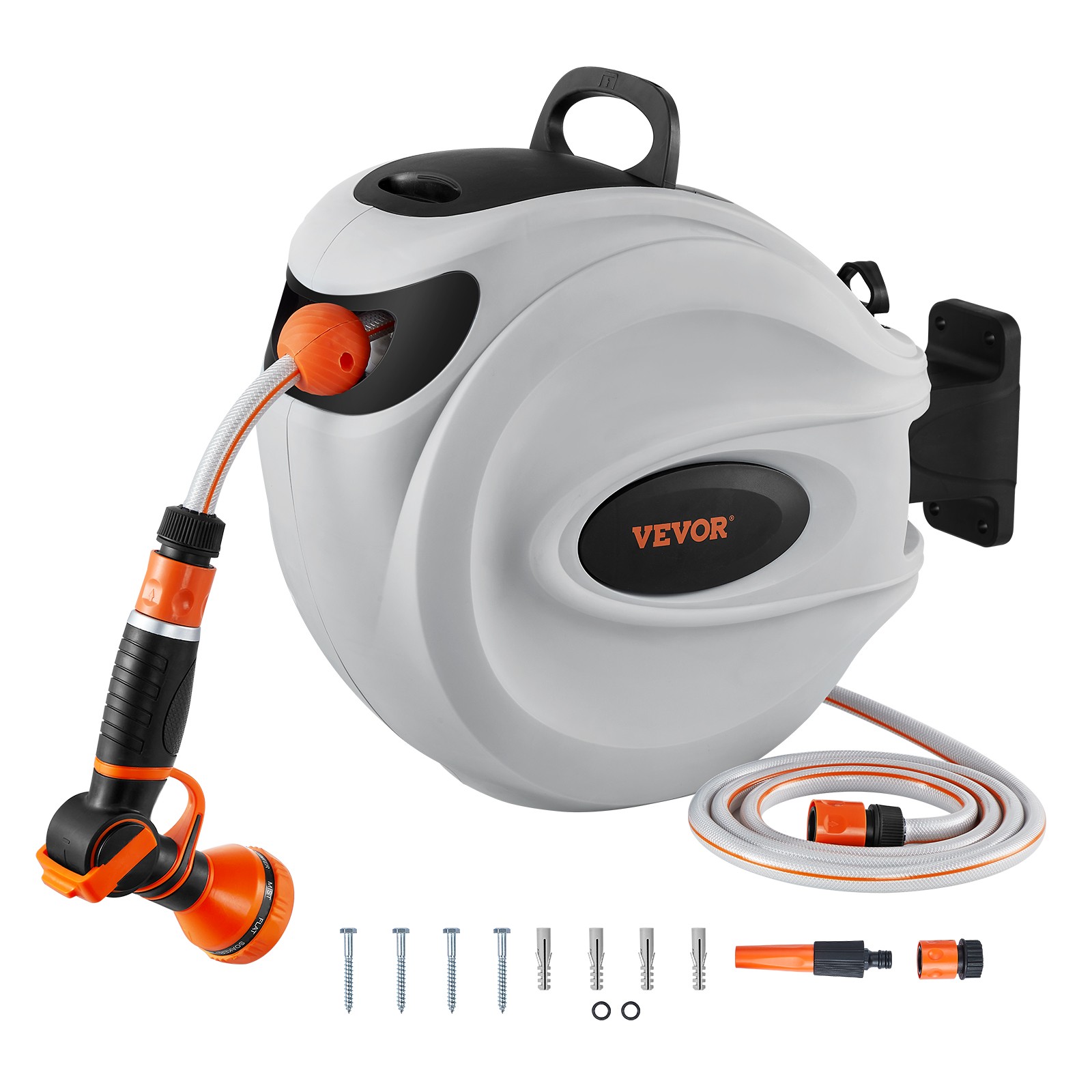 Enrouleur de tuyau automatique mural gris de 20m pour arrosage de jardin