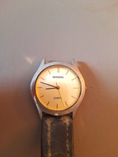 Sekonda Quartz Ladies Analogue Wristwatch White Dial Black Leather Gold Case