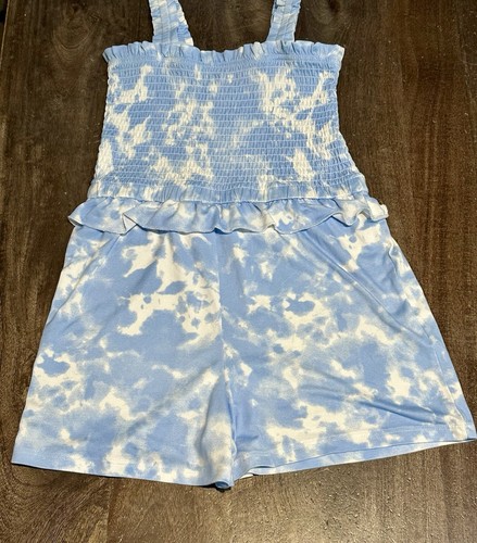Tye Dye Shorts One Piece blue and white, girls Size 7/8 - Picture 1 of 10