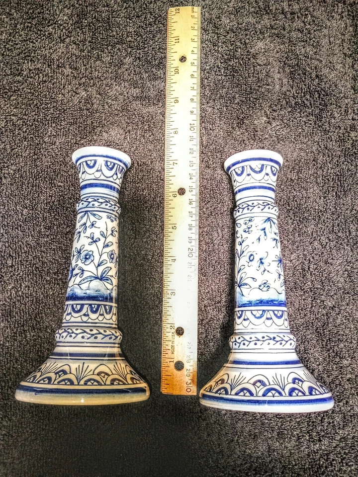 Coimbra Ceramica Taper Candle Holders; Made and Hand-Painted In Portugal 🇵🇹 - Image 2 of 4