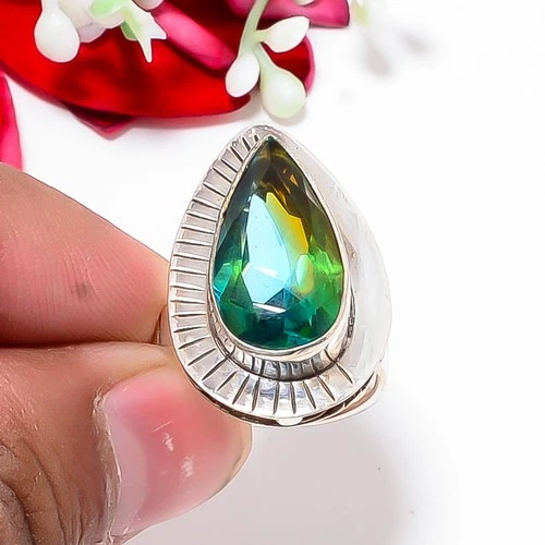 Bi-Colour Tourmaline 925 Sterling Silver Ring s.7.5 Sk60, Christmas Gift