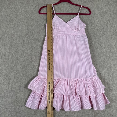 Ralph Lauren Girls Size 14 Pink Striped Seersucker Sundress Ruffle Hem - Picture 5 of 12
