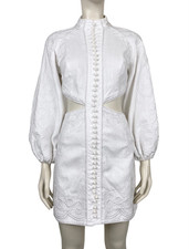 ZIMMERMANN - BONITA CORDED LINEN DRESS WHITE CUT-OUT SIZE 1 / AU 10 / US 6