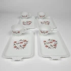Anchor Hocking Fire King Primrose Milk Glass Snack Tray Tea Set Of 4 Vtg 1960’s