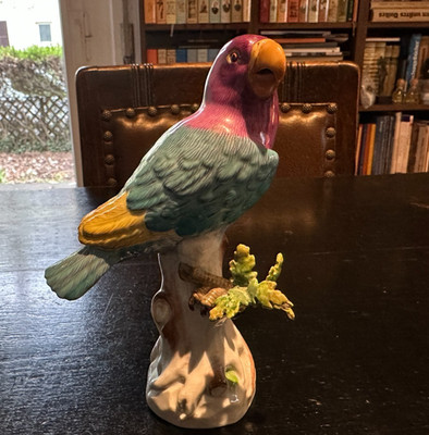 Meissen Figur Vogel Papagei auf Stamm Bunt 1. Wahl Pfeifferzeit Pfeiffer