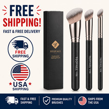 3pc Angled Foundation  Concealer Brush Set - Professional Kabuki Blending Tools