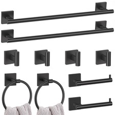 10 Pieces Black Towel Bar Set, 23.6 Inch Bathroom Accessories Set SUS304 Stai...