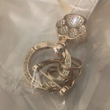 Gold White Maneki Neko Cat Paw Rhinestone Key Chain Faux Leather Strap