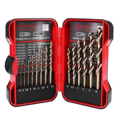 15 PCS M35 Cobalt Drill Bit Set Metric 1.5 to 10mm 5% Cobalt HSS Hard Metal
