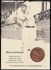 BUCK LEONARD - 1933 Original LINCOLN WHEAT Coin Card - BROOKLYN ROYAL GIANTS